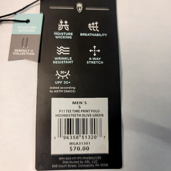 Walter Hagen Mens Small Performance 11 Golf Polo Houndstooth Print Olive Green - Picture 5 of 10